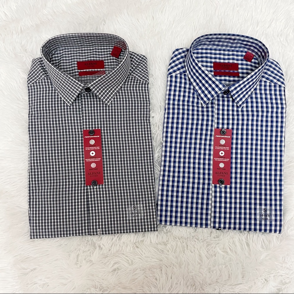 NWT 2 Alfani Fitted Performance Checkered Dress Shirts